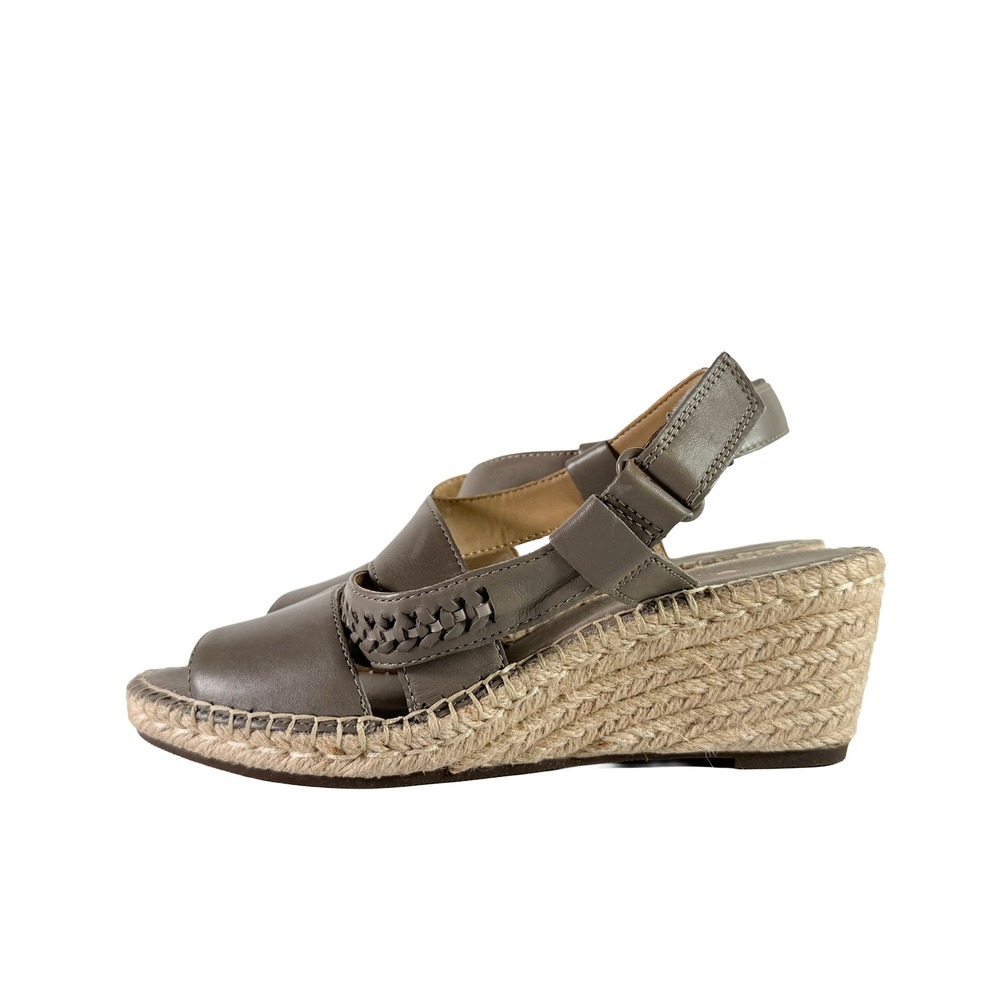 Clarks Petrina Bay Olive Leather Espadrille Wedge Sandals Women Size 7.5‎